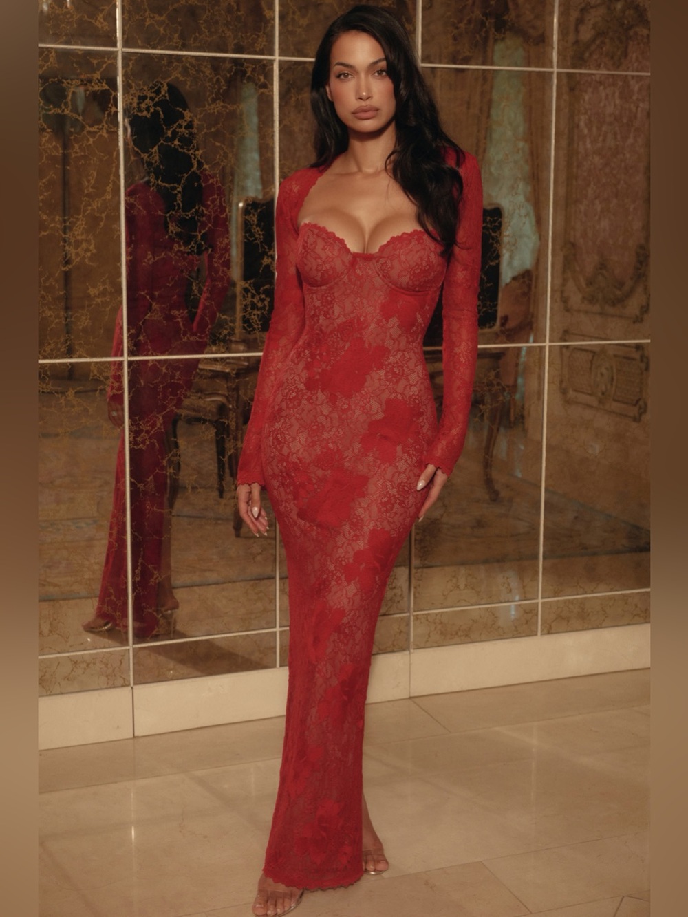 NWT! House of CB Lucienne Red Lace Embroidered Maxi Dress - Picture 2 of 10